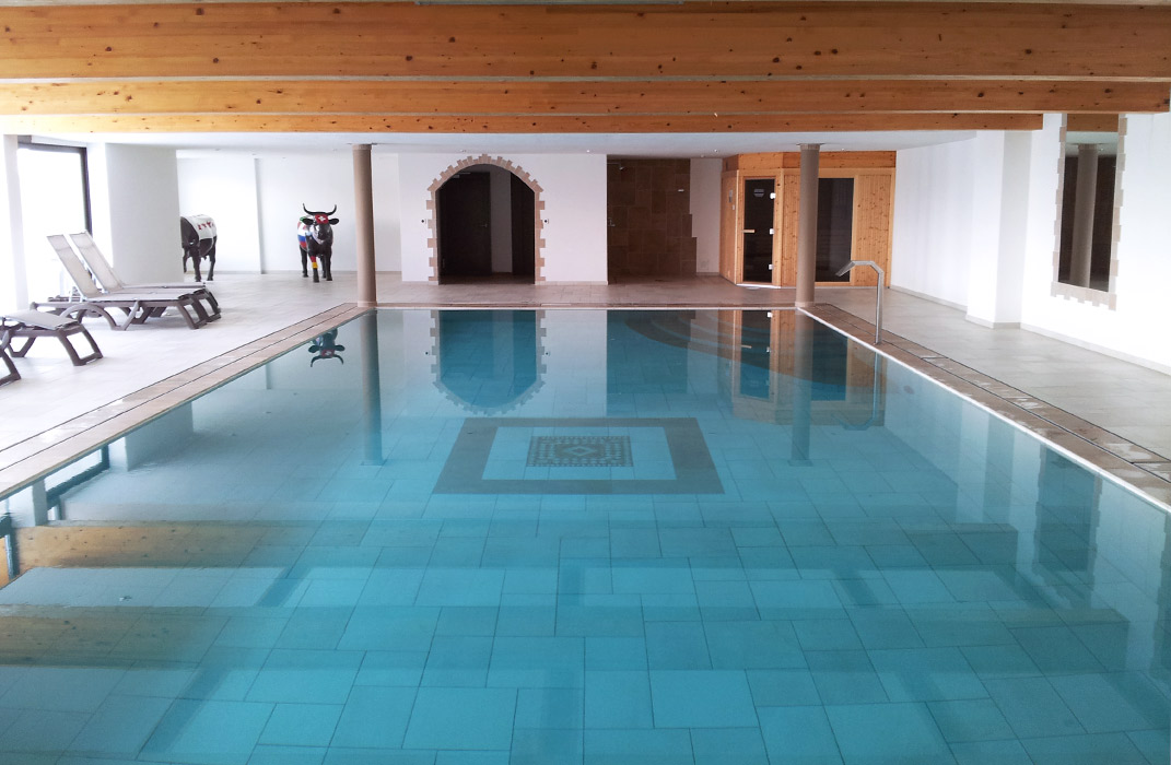 Piscines : Piscine miroir intérieure et sauna, chalet privé en Valais