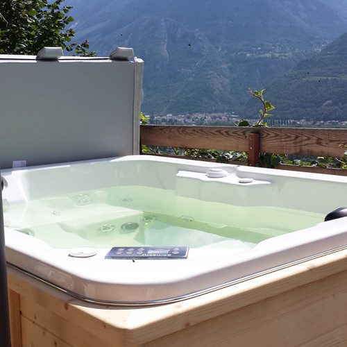 Spa Jacuzzi 3 places sur terrasse, habillage bois