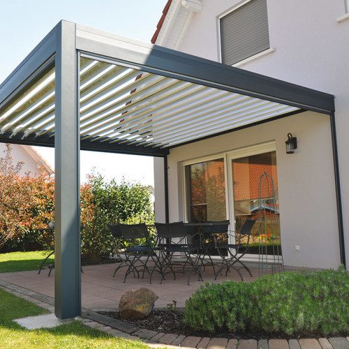 Pergola adossée anthracite avec glissières ZIP