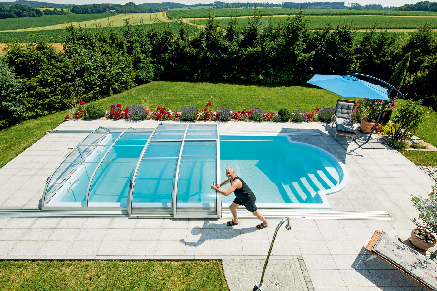 Abri de piscine plat incurvé, facilité d'utilisation